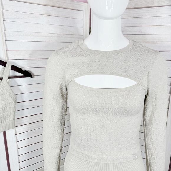 JoyLab Textured Seamless Three Piece Top Bra Leggings Set Beige Tan Small XS - Picture 6 of 14